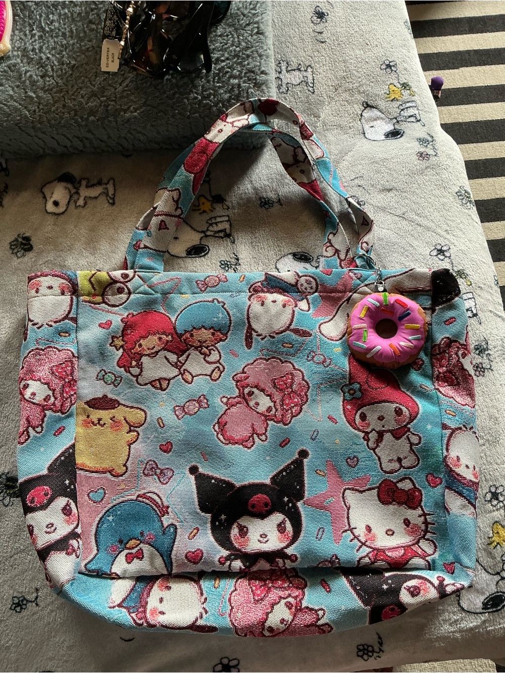 Sanrio Blue & Pink Character Tote with Donut Charm